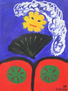 Chica con abanico y pelo azul