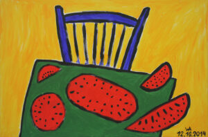 Mesa con silla y sandías