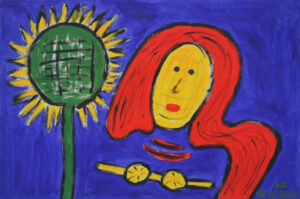 Mujer pelirroja con girasol