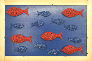 Peces rojos y azules